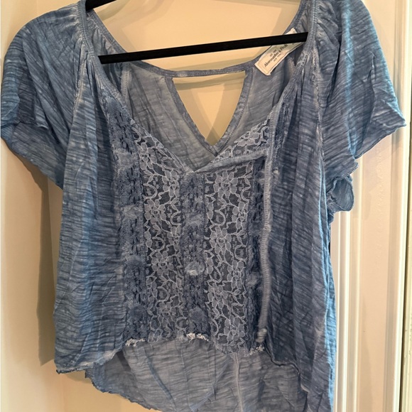 Abercrombie & Fitch Light Blue Lace Blouse - Picture 1 of 3